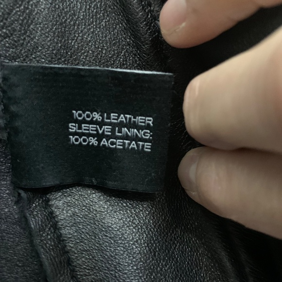 Saks Fifth Avenue Black Leather and Sheared Sheepskin Fur Coat - Picture 5 of 6